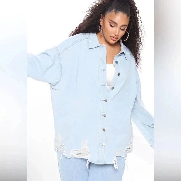 Never Fray Never Distressed Denim Shirt - Light Wash - Picture 1 of 12